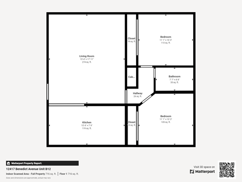 Floor plan for 2 beds, 1 bath
